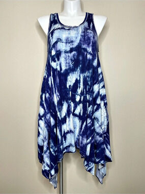 Simply Vera Wang Tie Dye Sleeveless Dress in Blue & White with Asymmetrical Hem